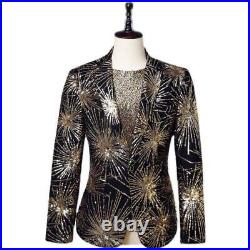 Mens Sequin Show Nightclub Party Male Blazer Stage Casual One Button Coat Jacket