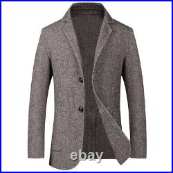 Mens Short Wool Blend 2 Button Blazer Coat Single Breasted Lapel Collar Slim Fit
