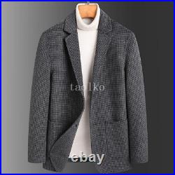 Mens Single Breasted Wool Blend Blazer Short Jacket Coat Business Outwear Pocket