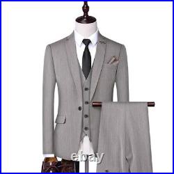 Mens Slim Fit Coat Blazers One Button Striped 3pcs Suits Vest Pants Jacket M-4XL