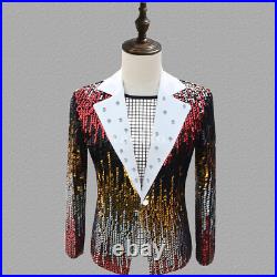 Mens Slim Fit One Button Sequins Blazers Tuxedos Jacket Coat Party Nightclub 4XL