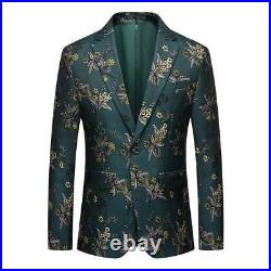 Mens Slim Jacquard Banquet Dress Jacket Business Casual Western Flowers Coat