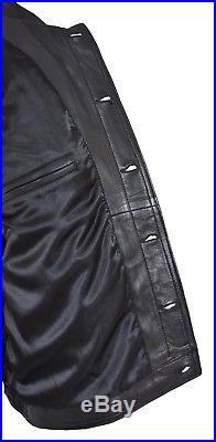 Mens Soft Leather Trucker Jacket Black American Western Denim Levi Style Coat