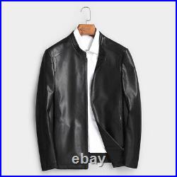 Mens Stand Collar Real Leather Sheepskin Business Reversible Short Coats Jackets