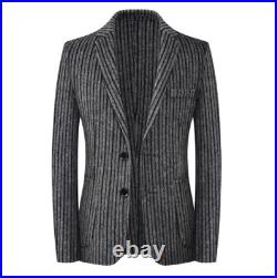 Mens Striped Single Breasted Wool Blend Jacket Blazer Business Coat Slim Fit 3XL