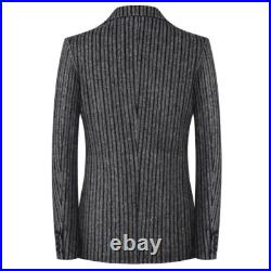 Mens Striped Single Breasted Wool Blend Jacket Blazer Business Coat Slim Fit 3XL