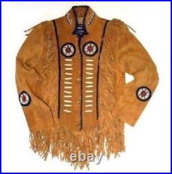 Mens Suede Leather Jacket Western Wear Cowboy Coat Fringe Bead, Bones Work Mens Suede Leather Jacket Western Wear Cowboy Coat Fringe Bead, Bones Work