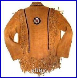 Mens Suede Leather Jacket Western Wear Cowboy Coat Fringe Bead, Bones Work Mens Suede Leather Jacket Western Wear Cowboy Coat Fringe Bead, Bones Work
