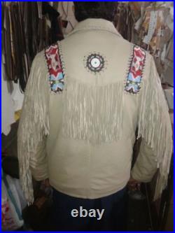 Mens Traditional Western Cowboy Suede Leather Jacket Fringe Beads Style Coats Mens Traditional Western Cowboy Suede Leather Jacket Fringe Beads Style Coats