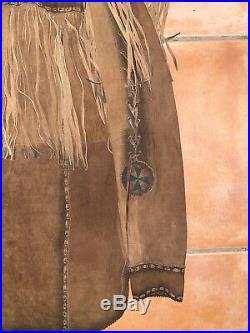 Mens VTG Kobler Leather Coat Brown Aztec Medallions Indian Western Sz L