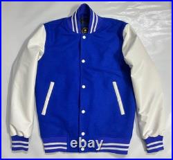 Mens Varsity Letterman Wool Jacket Faux Leather Bomber Baseball Coat