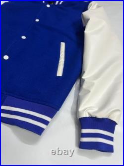 Mens Varsity Letterman Wool Jacket Faux Leather Bomber Baseball Coat