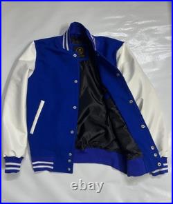 Mens Varsity Letterman Wool Jacket Faux Leather Bomber Baseball Coat