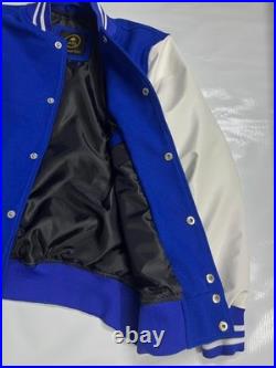 Mens Varsity Letterman Wool Jacket Faux Leather Bomber Baseball Coat