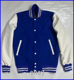 Mens Varsity Letterman Wool Jacket Faux Leather Bomber Baseball Coat