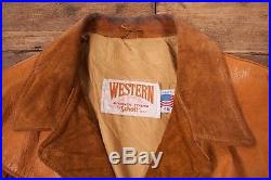 Mens Vintage 1970s Schott Suede Leather Tassled Jacket Western Size L 46 R2851