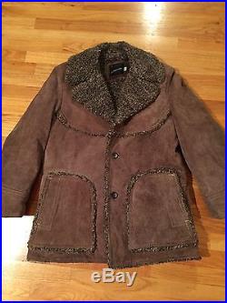 Mens Vintage JCPENNEY Suede Leather Sherpa Lined Western Rancher Jacket Coat 42