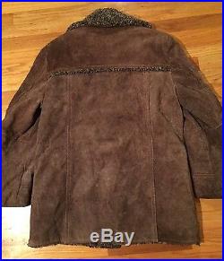 Mens Vintage JCPENNEY Suede Leather Sherpa Lined Western Rancher Jacket Coat 42