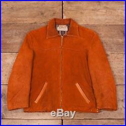 Mens Vintage Sears 1940s Tan Suede Leather Jacket Talon Zip Medium 38 R6892