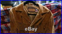Mens Vintage Western Schott NYC Suede Leather Fringe Jacket, Sz 38 Great