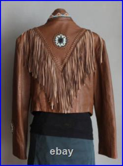 Mens Western Jacket Brown Traditional Cowboy Leather Fringed Bones & Beads Coats Mens Western Jacket Brown Traditional Cowboy Leather Fringed Bones & Beads Coats