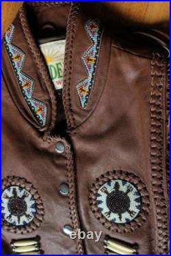 Mens Western Jacket Brown Traditional Cowboy Leather Fringed Bones & Beads Coats Mens Western Jacket Brown Traditional Cowboy Leather Fringed Bones & Beads Coats