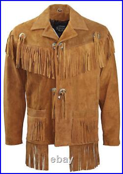 Mens Western Jackets Traditional Cowboy Suede Leather 1980's Style Fringe Coats
