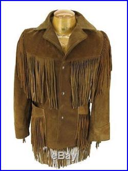 Mens Western Suede Leather Jacket With Fringe