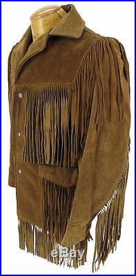 Mens Western Suede Leather Jacket With Fringe