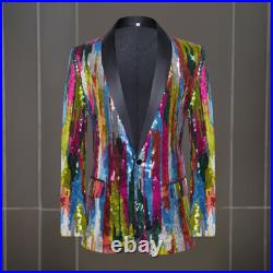 Mens Western Suit Jacket Sequin DJ Stage Nightclub Coat One Button Evening Party Mens Western Suit Jacket Sequin DJ Stage Nightclub Coat One Button Evening Party