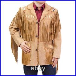 Mens Western Wear Unique Jacket Suede Cowboy Fringe Native American Coat Jacket