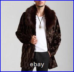 Mens Winter Jackets Thicken Overcoat Outwear Warm Faux For Fur Collar Mid Lang