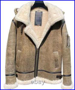 Mens Winter Lambswool Jackets Casual Leather Motor Biker Thicken Warm Outwear