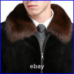 Mens Winter Outwear Warm Thicken Zipper Jackets Coats Mink Fur S-6XL Fur Collar