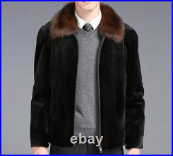 Mens Winter Outwear Warm Thicken Zipper Jackets Coats Mink Fur S-6XL Fur Collar