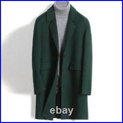 Mens Wool 100% Jacket Trench Coat Single Breasted Mid Length Plain Outwear New L