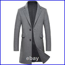 Mens Wool 70% Jacket Trench Coat Single Breasted Mid Length Plain Outwear New L