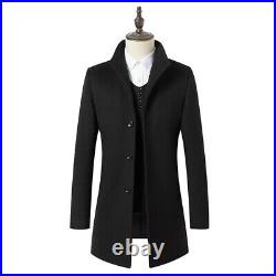 Mens Woolen Jacket Trench Coat Quilted Single Breasted Winter Slim Fit Outwear L
