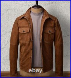 Mens brown suede cowboy jacket, Men brown suede truker jacket, Men Jacket