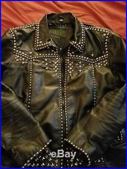 Mens studded leather Western motorcycle jacket/Rockabilly jacket
