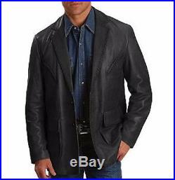 Mens western pu Leather blazer Black jacket traditional mens sheep leather coat