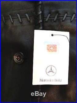 Mercedes Benz Authentic Black Leather Car Coat Button Front Western Lok Jacket L
