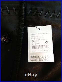 Mercedes Benz Authentic Black Leather Car Coat Button Front Western Lok Jacket L