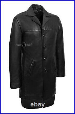 Metropolitan Black Men's Knee Length Real Soft Lambskin Leather Coat Jacket