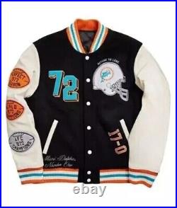 Miami Dolphins Varsity Jacket For Men With Embroidered Fabric Appliques