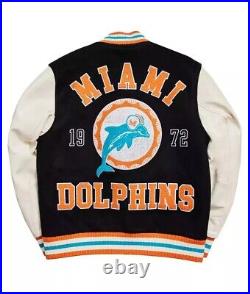 Miami Dolphins Varsity Jacket For Men With Embroidered Fabric Appliques