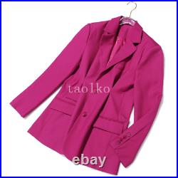 Mid Long Blazer 2 Buttons Pleated Coat Jacket OL Pockets Outwears Slim Fit Women