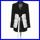 Mid-Long-Blazer-Belt-Coat-Jacket-OL-White-Black-Matching-Pockets-Outwears-Womens-01-ks