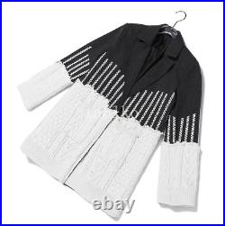 Mid Long Blazer Coat Jacket OL Knitted Knitwear Matching Pockets Weave SZ Womens