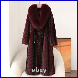 Mink Fur Coat Women's Mid Long Fox Fur Collar Mother Coat Jackets Overcoats Warm